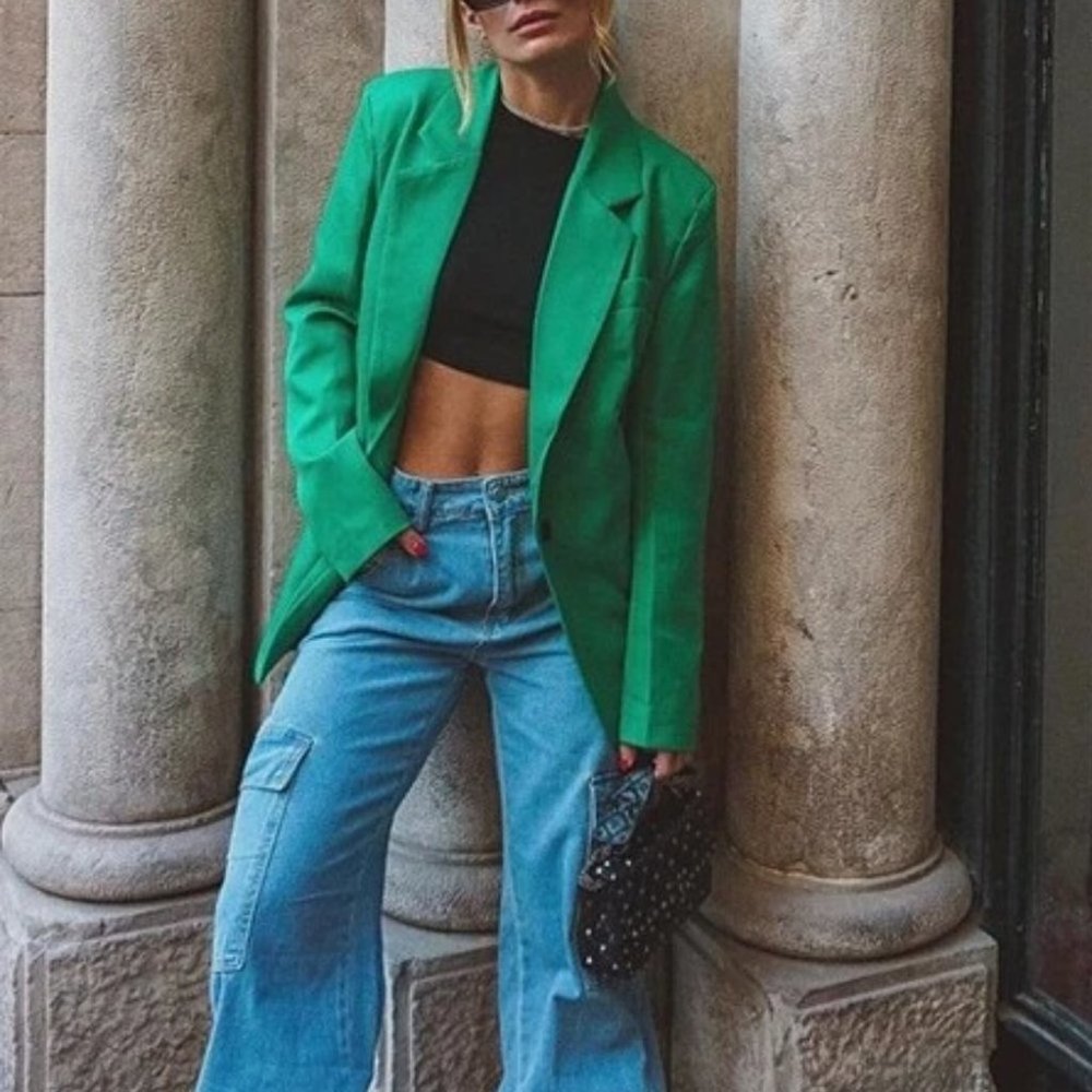 GREEN single button Blazer Jacket - Picture 3 of 12